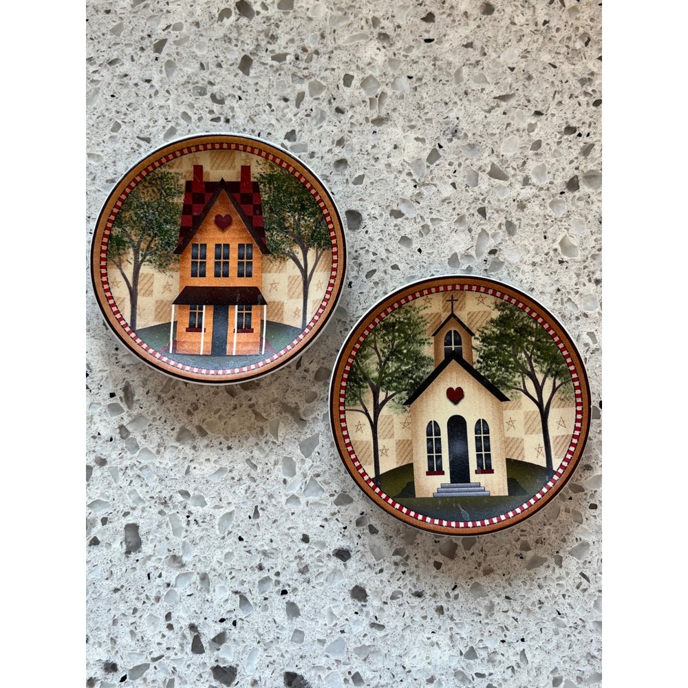 Primitive Folk Art Mini Decorative Plates Set House Church Farmhouse Decor